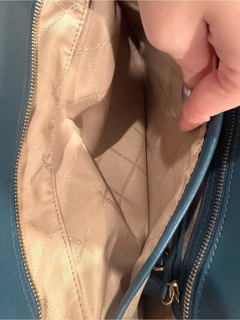 Michael Kors Teal-Blue Leather Tote with Gold Logo